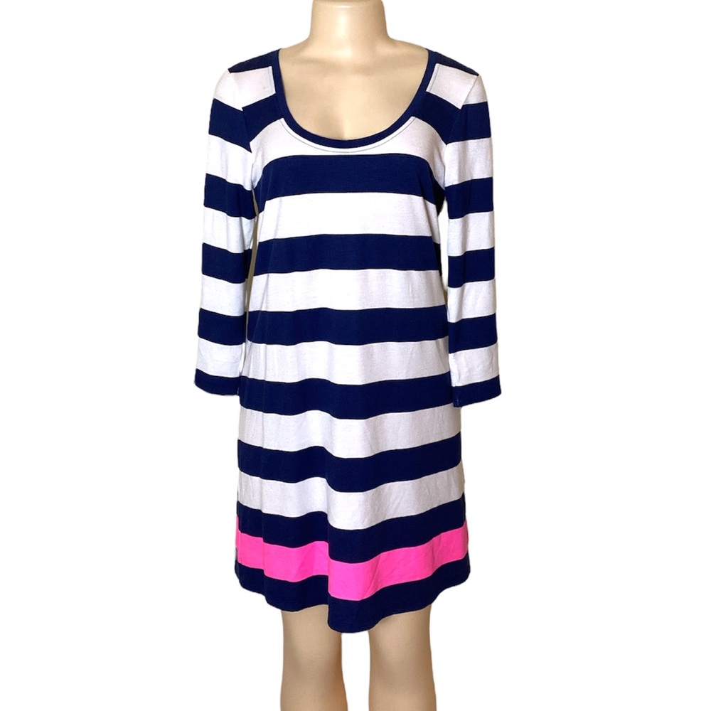 Lily Pulitzer blue white with pink stripe long sleeve dress! - Picture 2 of 6